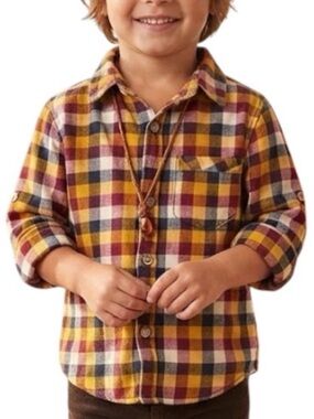 CHEROKEE Western Preppy Y2K Mustard Yellow Plaid Boys Long Sleeve Button Down 5